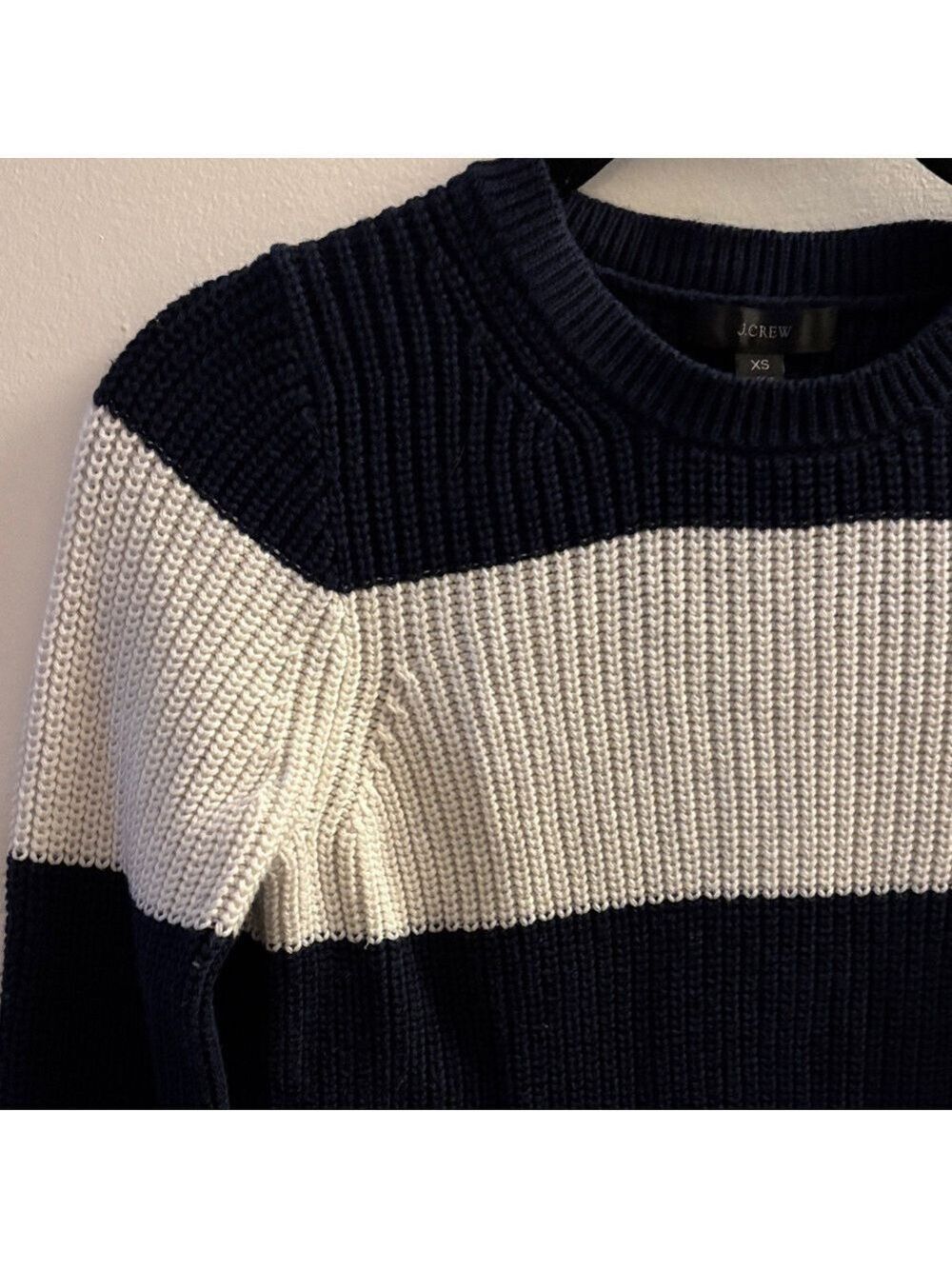 J. Crew Navy and White Striped Crew Neck Sweater - Picture 2 of 4
